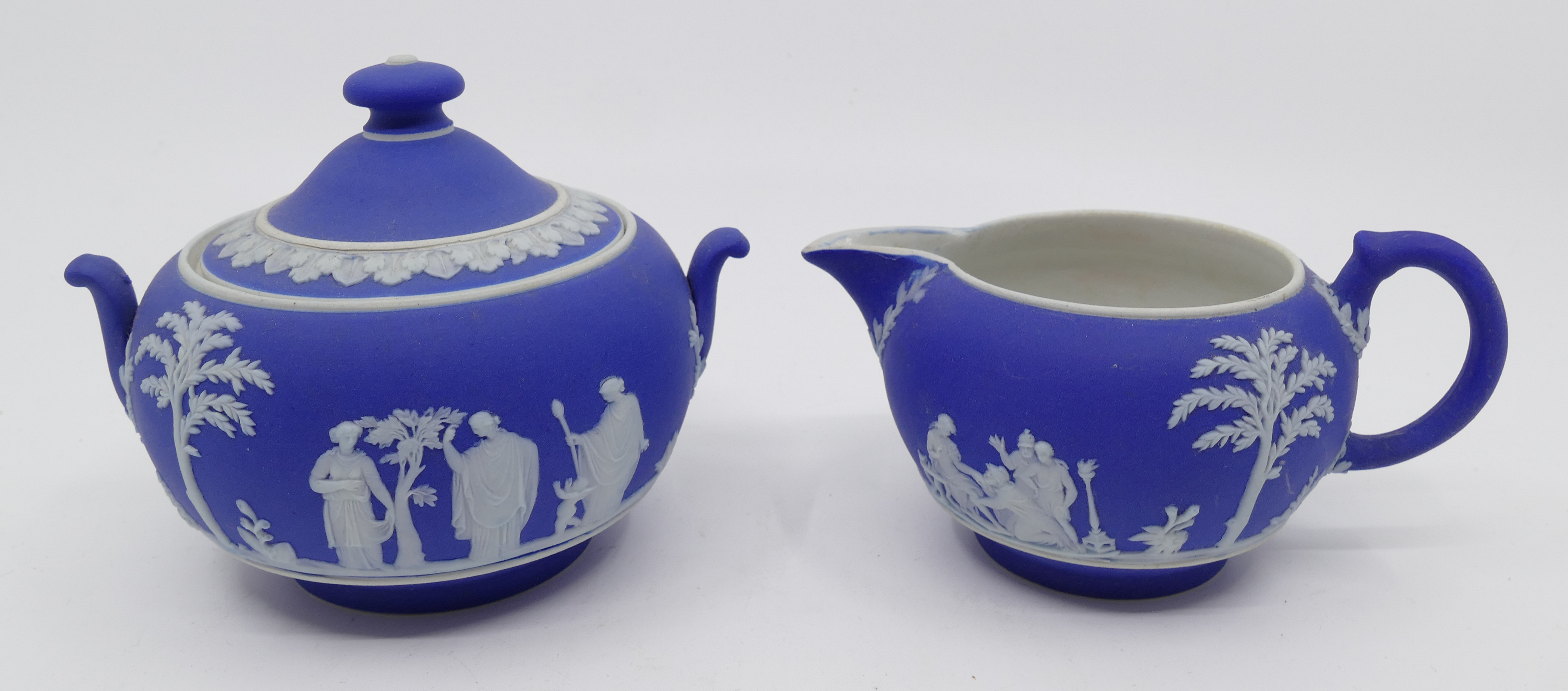 Appraisal: Wedgwood Blue Jasperware Dipped Sugar Bowl Creamer- x '' approx