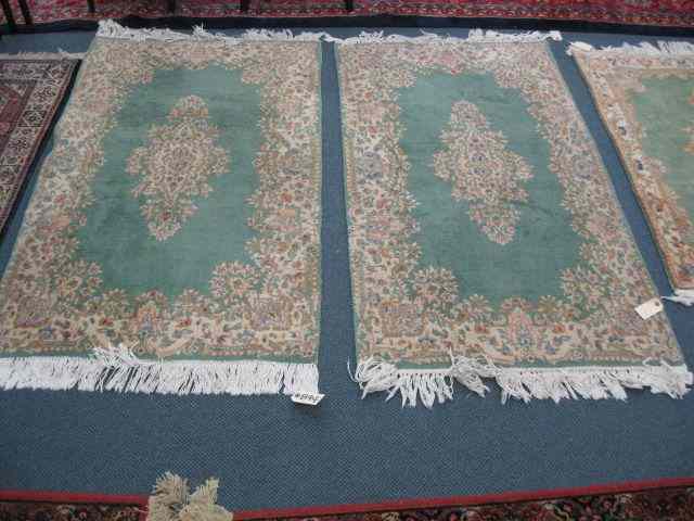 Appraisal: Pair of Kirman Persian Handmade Rugs light green field floral