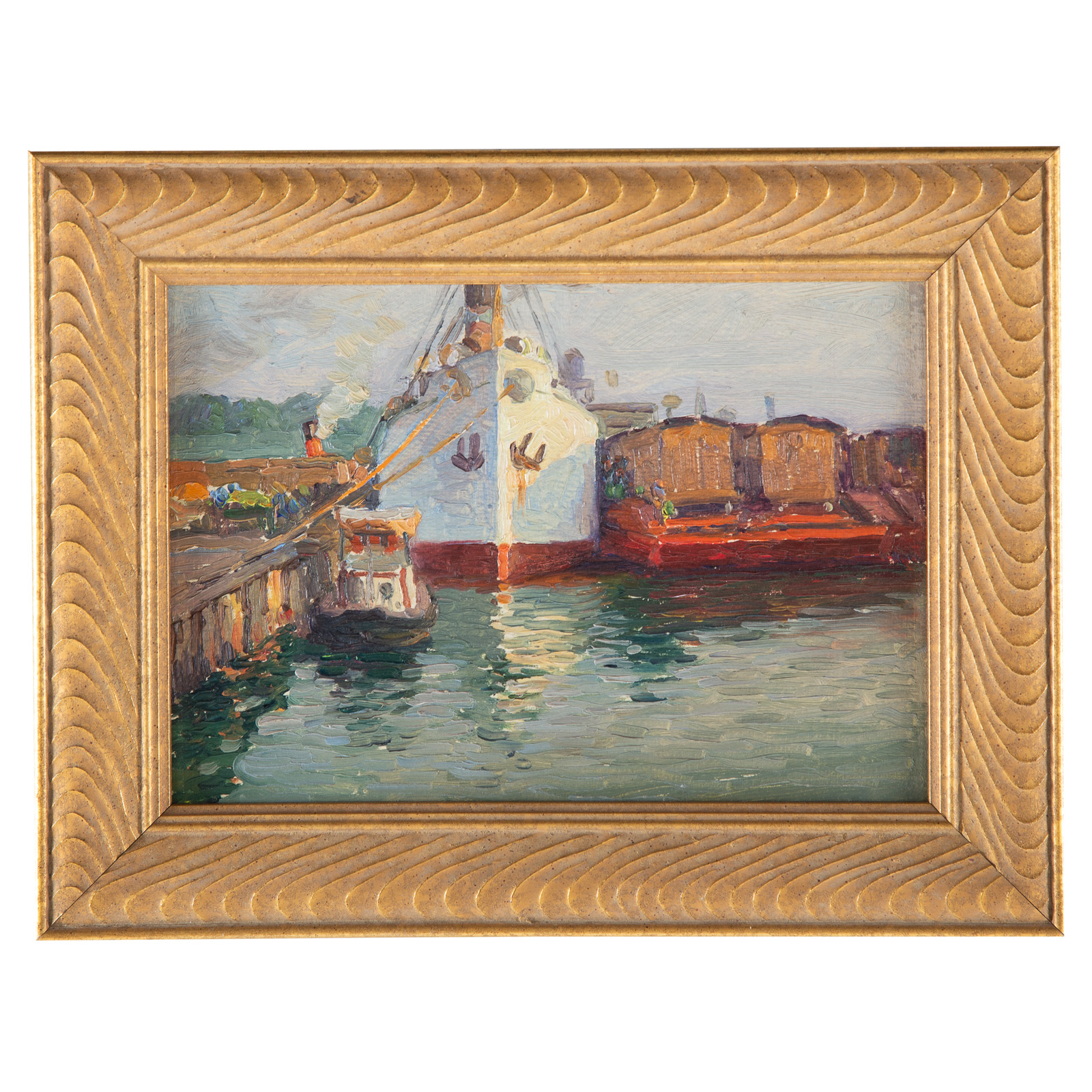 Appraisal: ATTRIBUTED TO LOUIS FEUCHTER HARBOR OIL American - Oil on