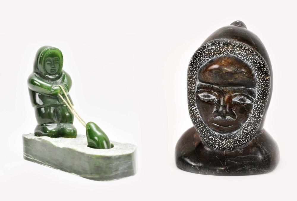 Appraisal: INUIT CARVED JADE HUNTERUnsigned Depicting a male hunting a seal