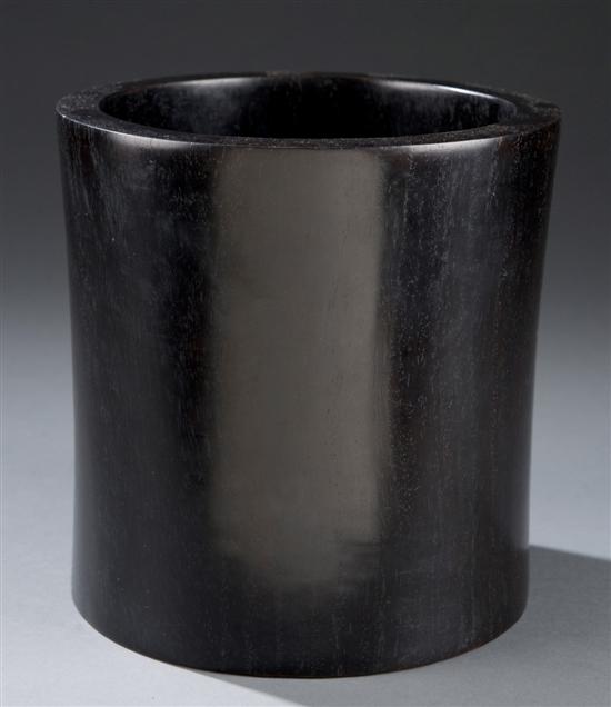 Appraisal: Chinese zitan brush pot Of cylindrical form with a slightly