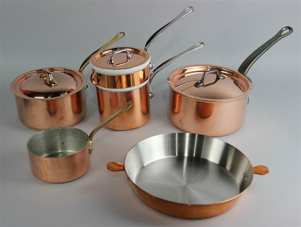 Appraisal: GROUP OF FRENCH COPPER COOKWARE including a saucepan dia in