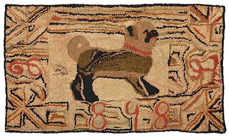 Appraisal: Dated Hooked Rug of a Dog American probably late th