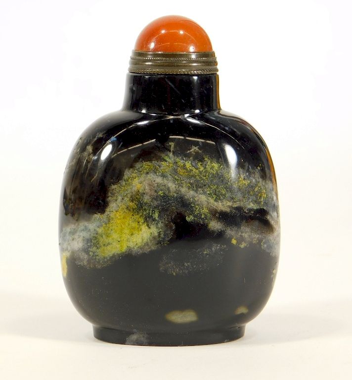 Appraisal: Chinese Black Agate Hardstone Snuff Bottle China th-Early th Century