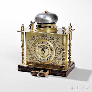 Appraisal: Japanese Bracket Clock on Wooden Base c with bell above