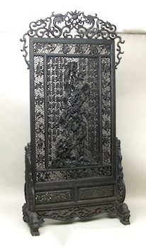 Appraisal: A Large Chinese Piercework Wood Floor Screen A large carved