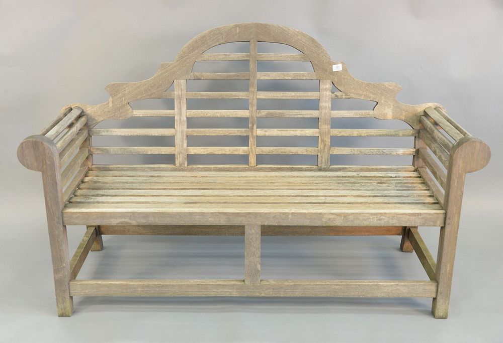 Appraisal: Outdoor teak bench having arch top and rolled arms ht