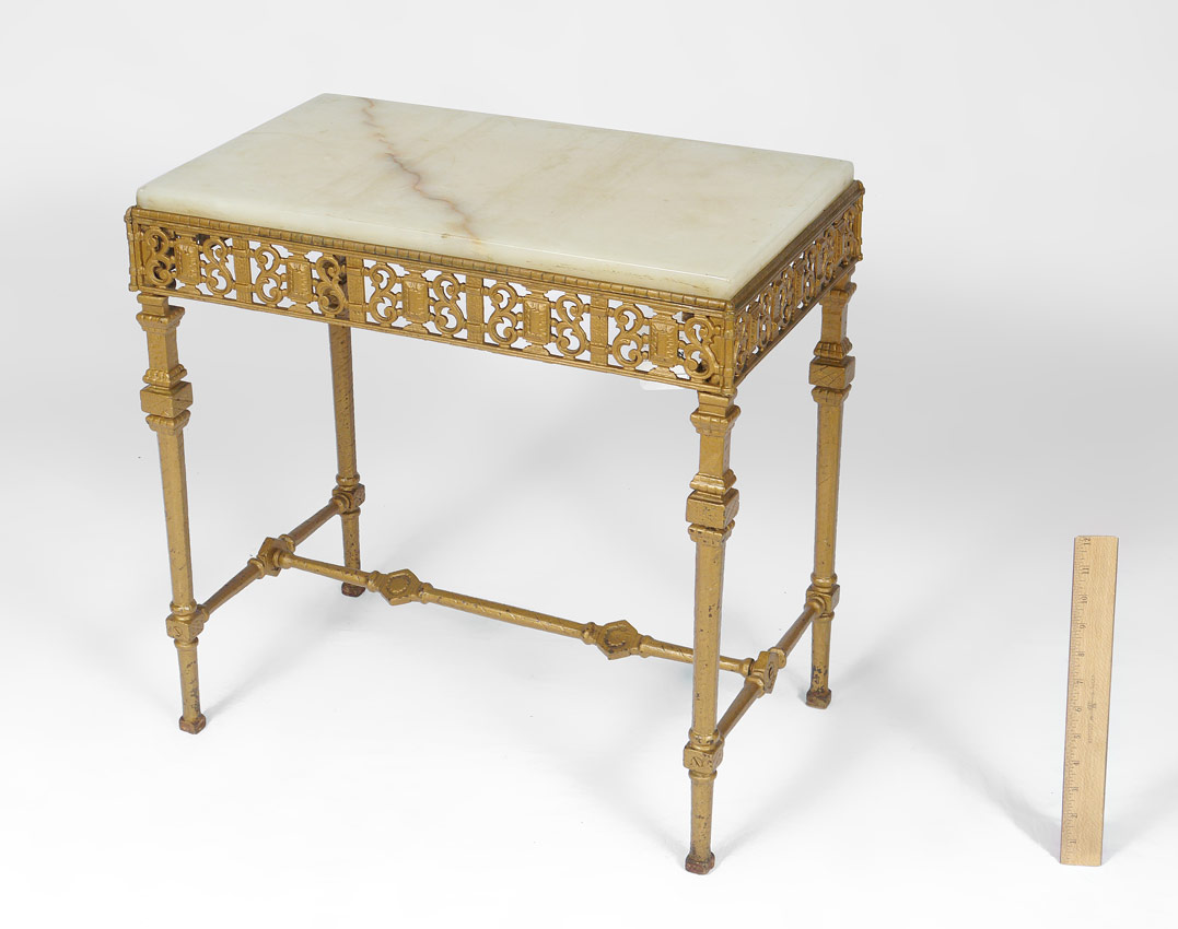 Appraisal: ART DECO ERA GILT IRON MARBLE TOP TABLE '' high