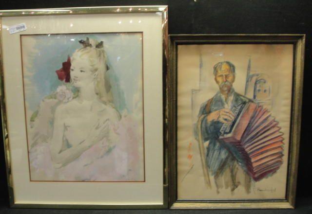 Appraisal: Signed Artworks of a beauty signed Vertes of a man