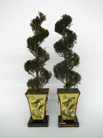 Appraisal: Pair of metal planters with topiary planters are inches tall