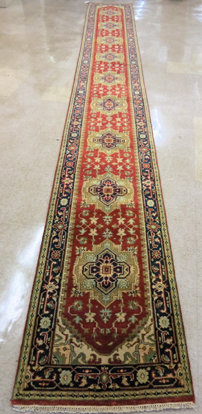 Appraisal: HAND KNOTTED ORIENTAL HALL OR STAIRS RUNNER Persian Serapi design