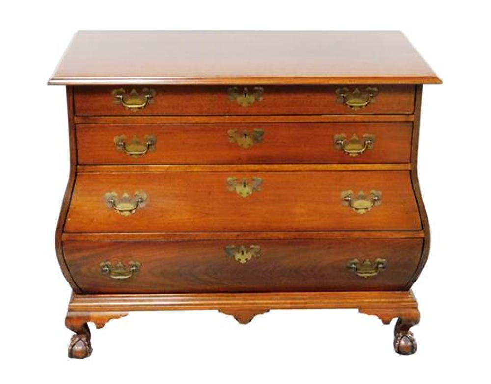 Appraisal: th C Chippendale style bombe chest mahogany finish four graduated