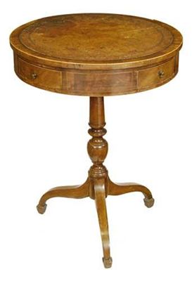 Appraisal: A small mahogany drum table the circular top fixed inset