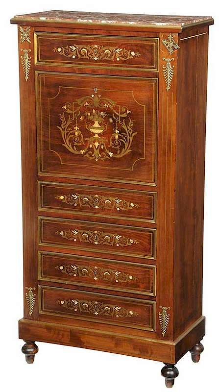 Appraisal: Louis XVI Style Inlaid Secr taire Abattant French circa fleur