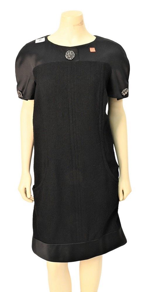 Appraisal: Chanel Silk and Wool Dress black short sleeve with front