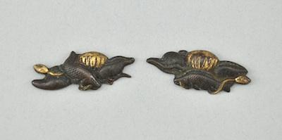 Appraisal: A Pair of Fish Motif Menuki Mixed metal fish and