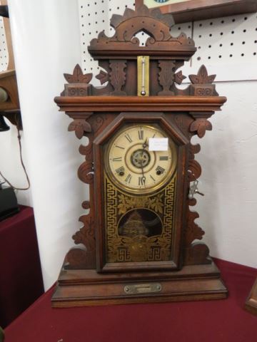 Appraisal: Ingesham Parlor Clock girgerbread style walnut case -day movement hour