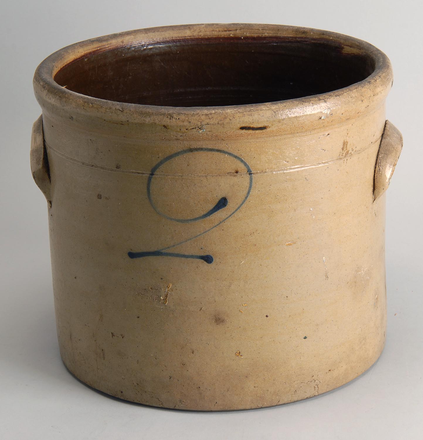 Appraisal: TH CENTURY TWO-GALLON STONEWARE CROCK with cobalt blue stylized decoration