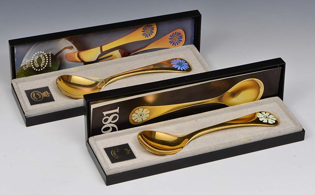 Appraisal: TWO SILVER GILT AND ENAMEL SPOONS 'Chicory' and 'White Champion'