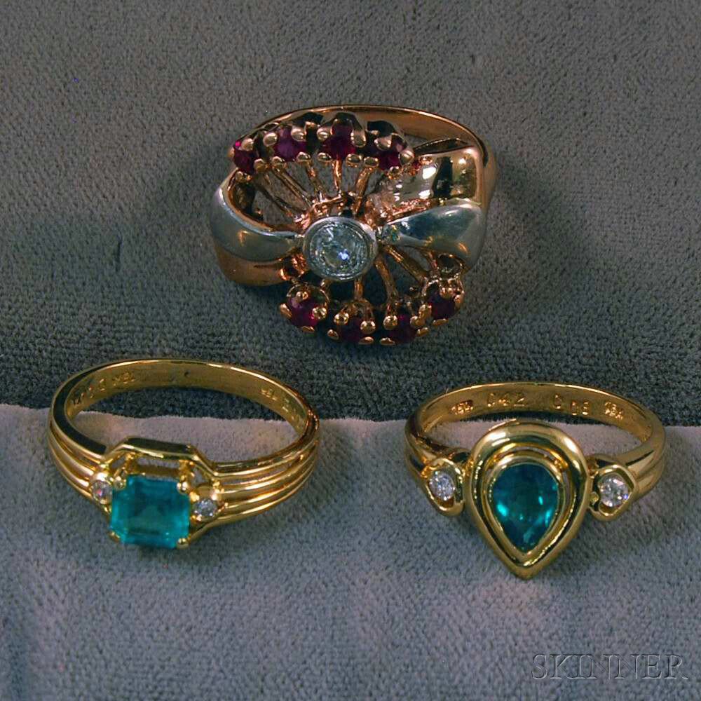 Appraisal: Three Gold Gem-set Rings a retro bicolor kt gold ruby