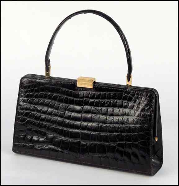 Appraisal: FRENCH BLACK ALLIGATOR HANDBAG H '' W '' D ''