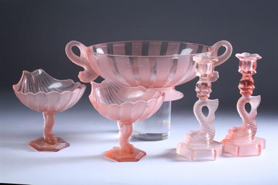 Appraisal: FIVE-PIECE ART DECO PINK GLASS TABLE SERVICE Circa s Comprising