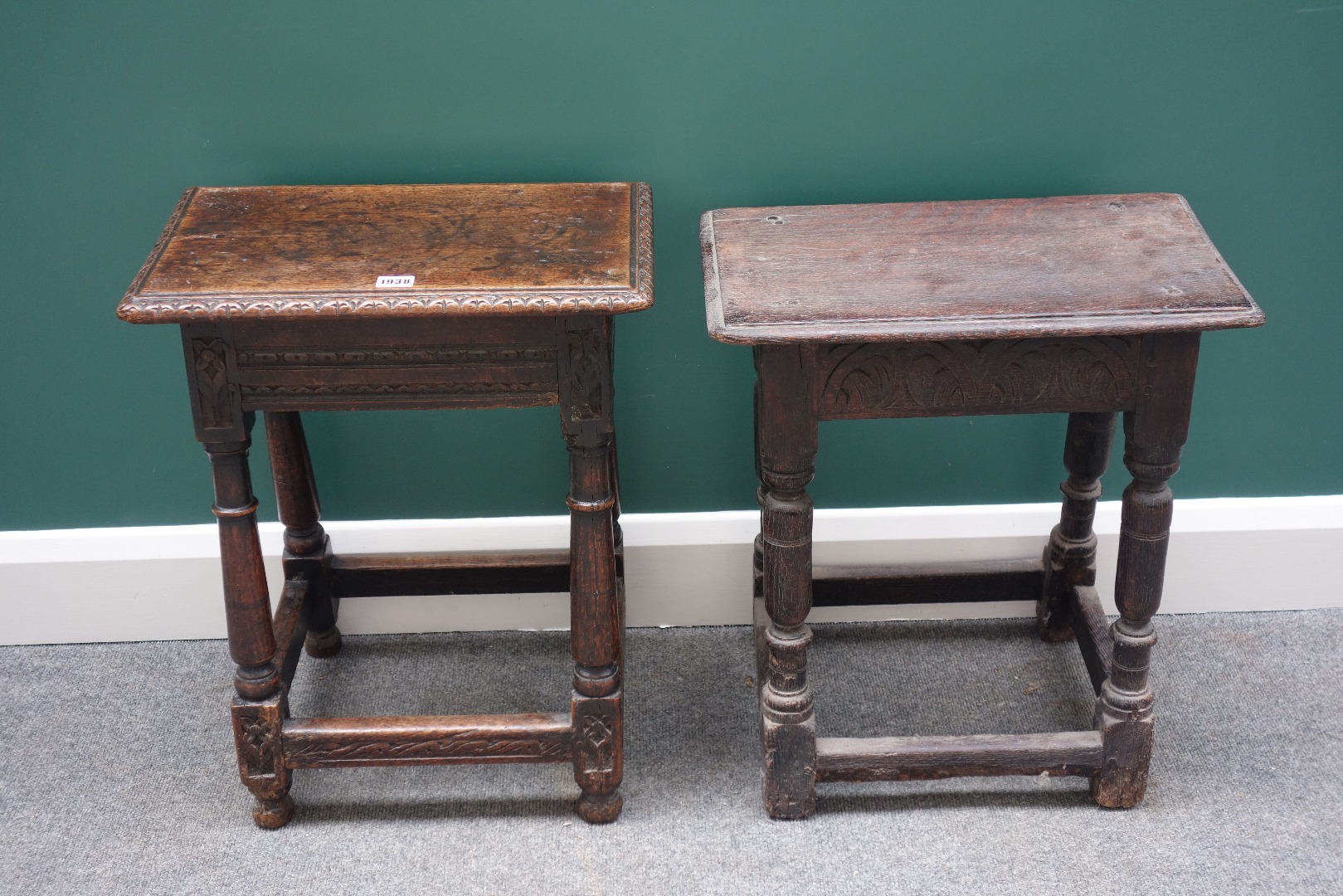 Appraisal: A th century carved oak joint stool on turned supports