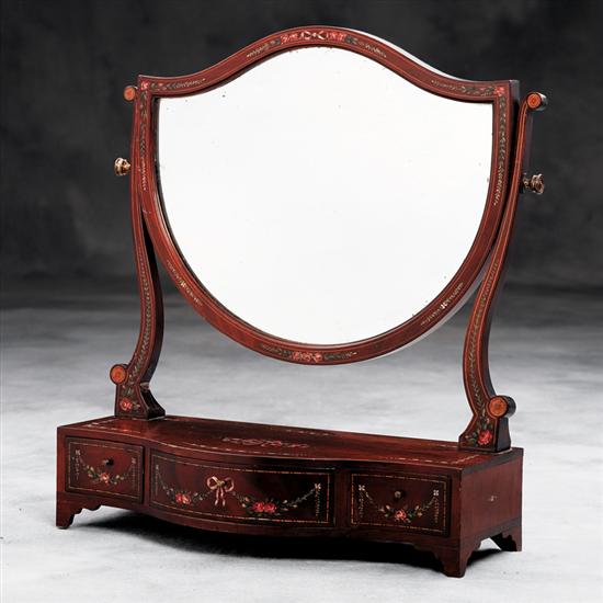 Appraisal: Edwardian painted mahogany dressing mirror first half th century shield-shape