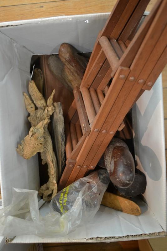 Appraisal: BOX OF ASSORTED TIMBER ITEMS INCL BOXES CARVINGS ETC