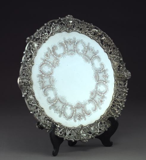 Appraisal: Fine Large English Silverplate Circular Sideboard Tray in Bacchic Revels