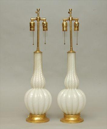 Appraisal: Pair of Murano Glass Lamps with Giltwood Bases