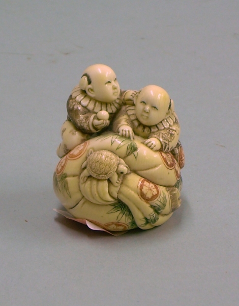 Appraisal: Japanese Netsuke Carving of Two Boys at play with turtle