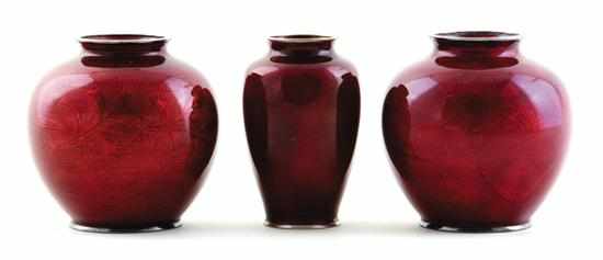 Appraisal: Japanese pigeonblood cloisonne vases late th century pair of bulbous