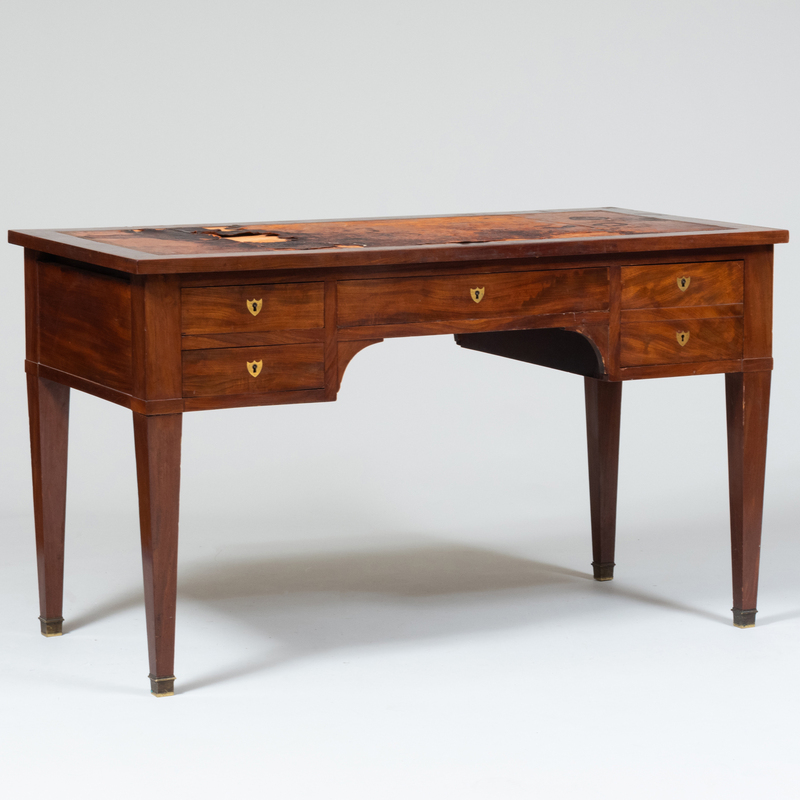 Appraisal: Directoire Provincial Ormolu-Mounted Mahogany Bureau Plat With inset leather top