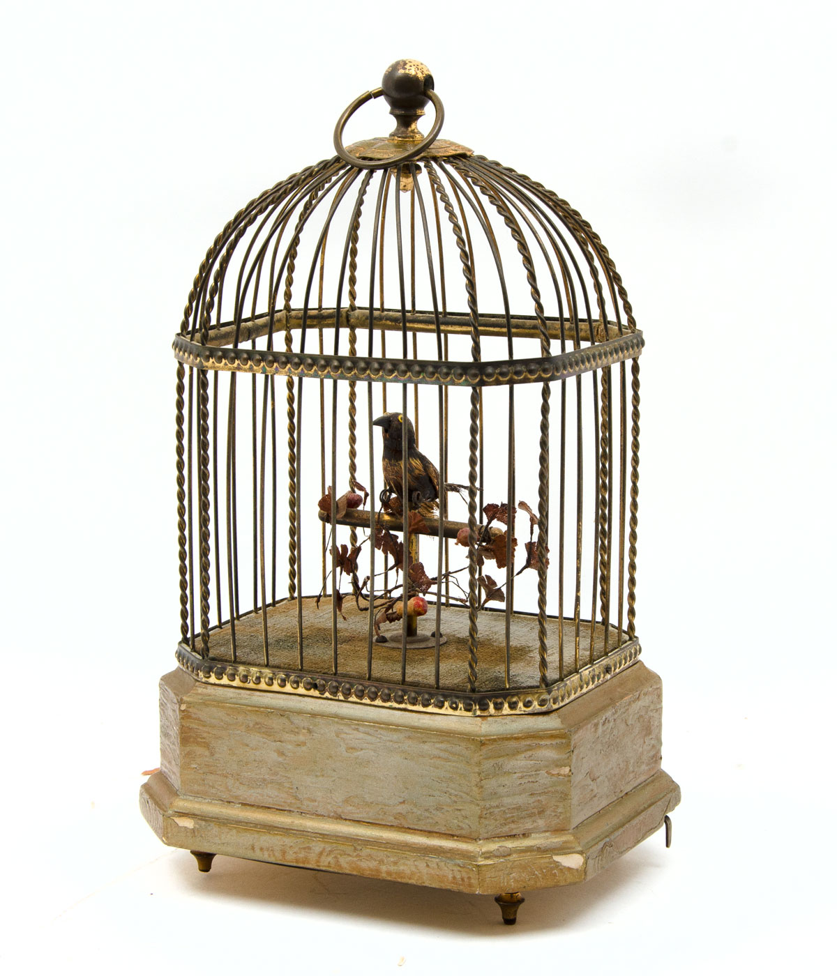 Appraisal: KARL GRIESBAUM SINGING BIRD AUTOMATON German birdcage made by Karl