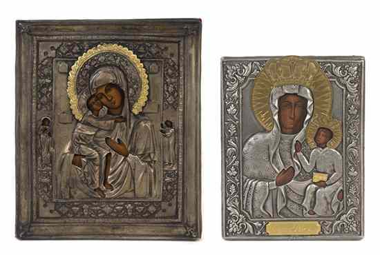 Appraisal: Two Eastern European Oklad Icons of rectangular form each depicting