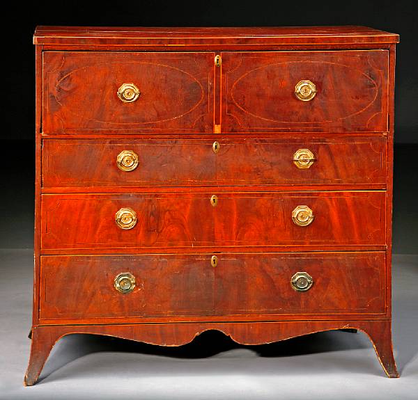 Appraisal: A Federal mahogany inlaid secretary New York circa The rectangular