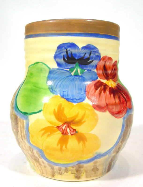 Appraisal: Clarice Cliff Bizarre vase hand painted with 'Pansy' pattern black