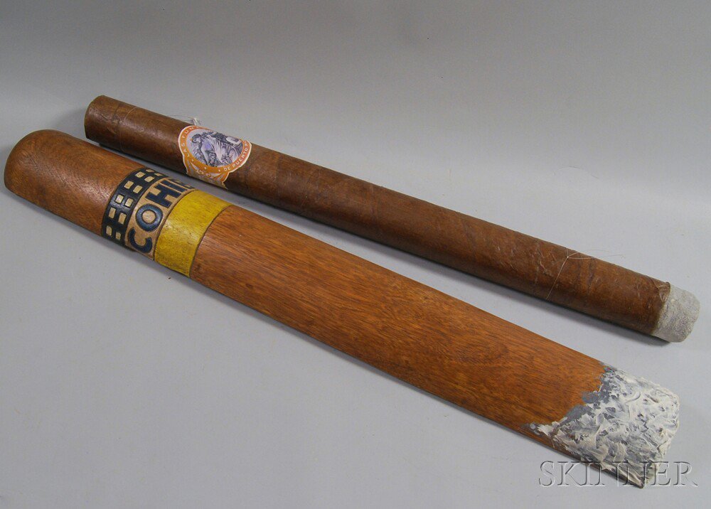 Appraisal: Two Cigar Trade Signs a painted and carved wooden Cohiba