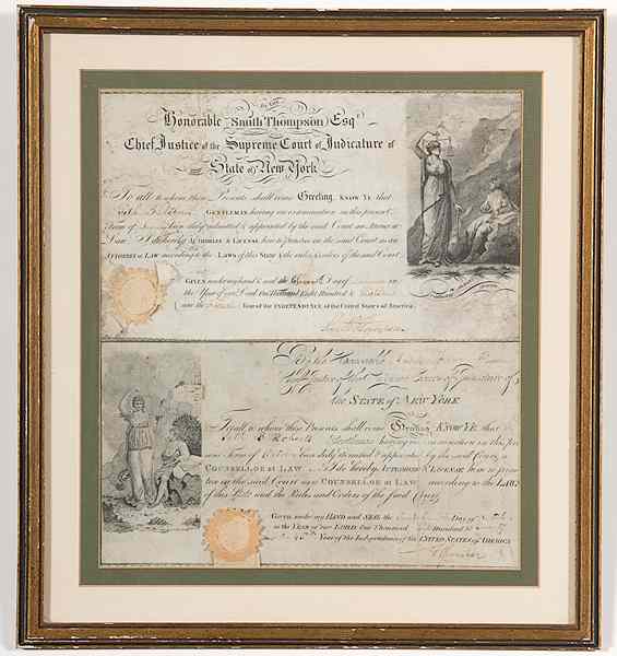 Appraisal: Autographs and Manuscripts Smith Thompson DS as Chief Justice of