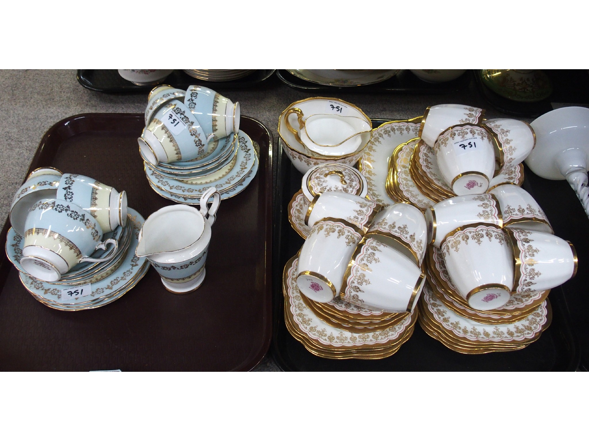 Appraisal: Two trays comprising a Paladin China parcel gilt tea set