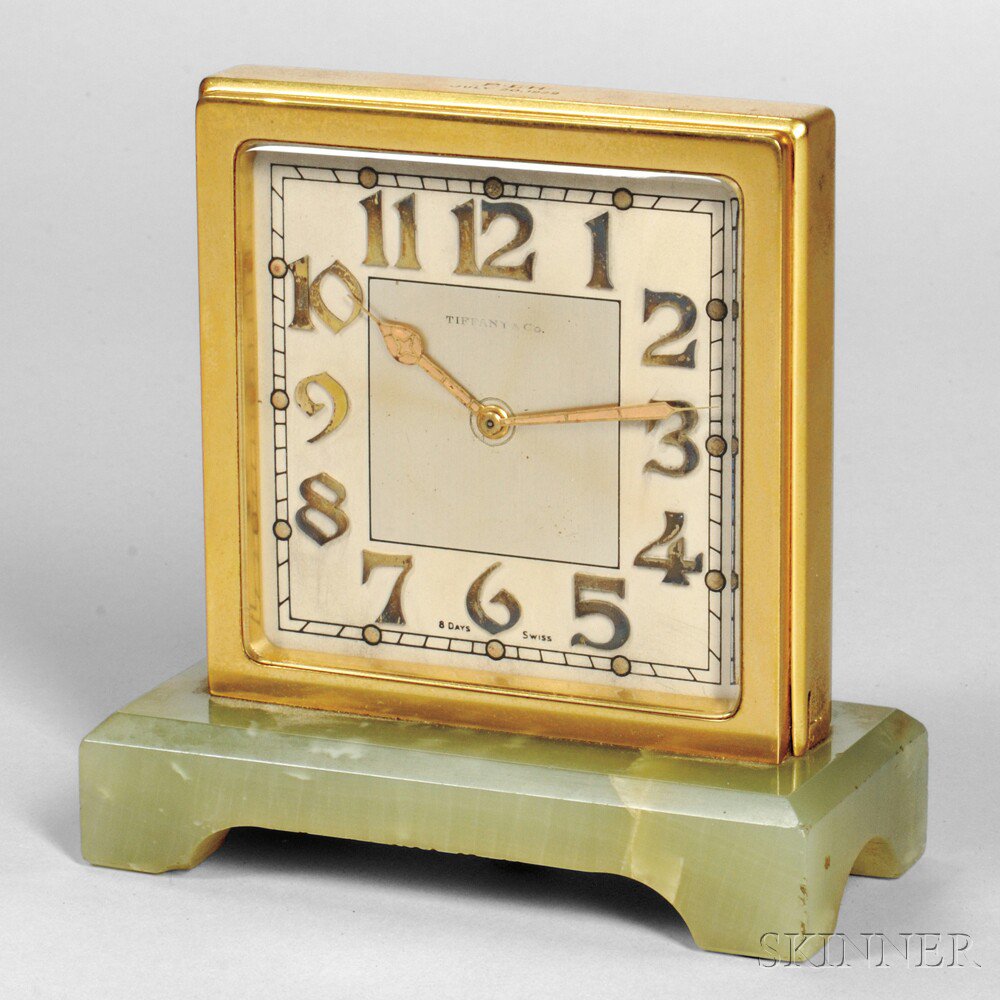 Appraisal: Tiffany Co Partner's Desk Clock Switzerland c Art Deco-style brass