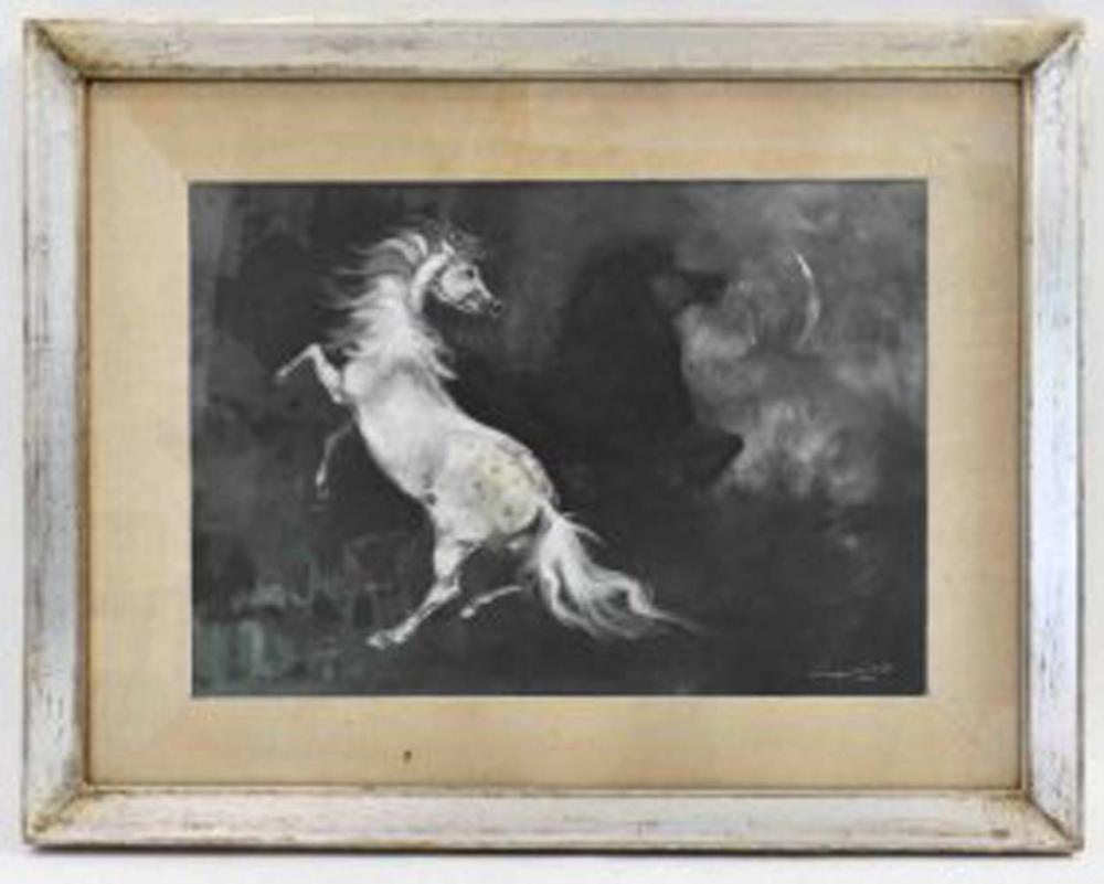 Appraisal: TH CENTURY PAINTING ON PAPERWhite Stallion Signed indistinctly l l