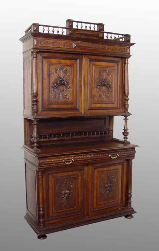 Appraisal: LATE TH C CARVED WALNUT COURT CUPBOARD SIDEBOARD Carved and