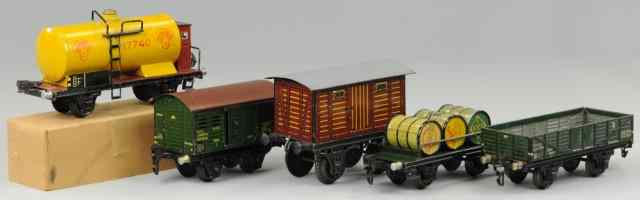 Appraisal: ASSORTED FREIGHT CARS Includes Marklin gondola in green Shell tank