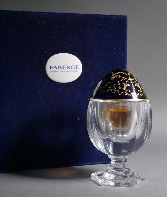 Appraisal: Faberge crystal egg and perfume flacon limited edition Flacon holds