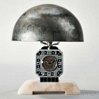 Appraisal: Cotna Art Deco Lamp Clock France c nickel-plated domed lampshade