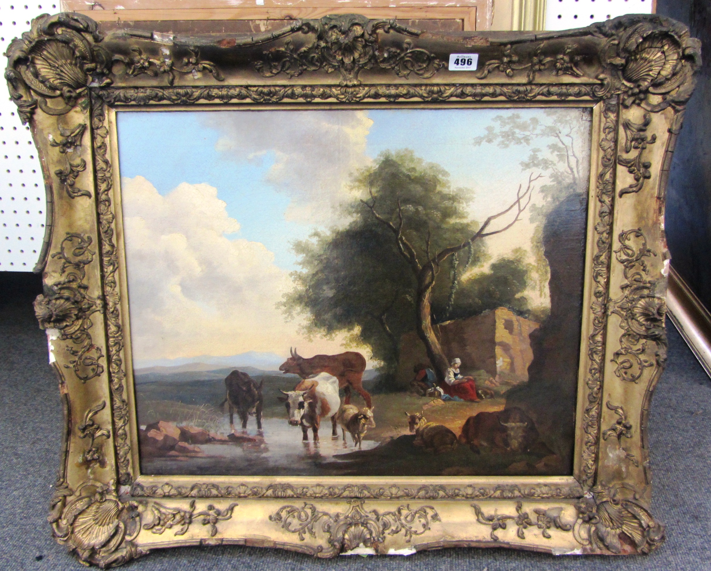 Appraisal: Follower of Jacob van Stry Cattle and sheep watering oil