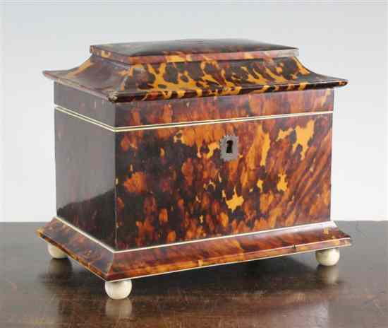 Appraisal: A late Regency blond tortoiseshell tea caddy with two division