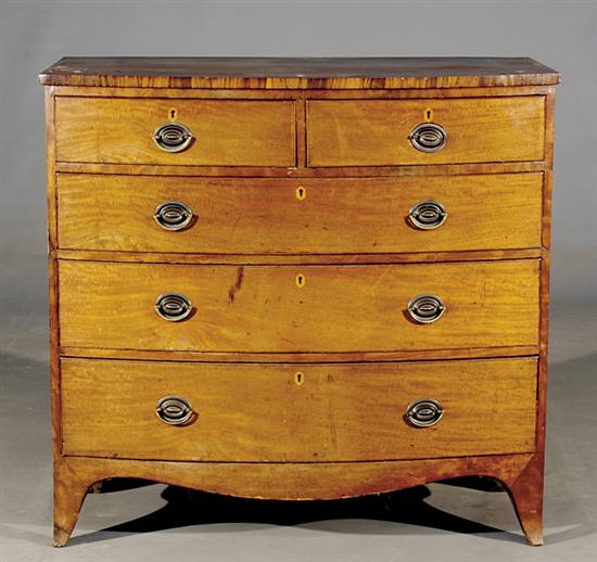 Appraisal: English mahogany and marquetry bow front chest of drawers mid